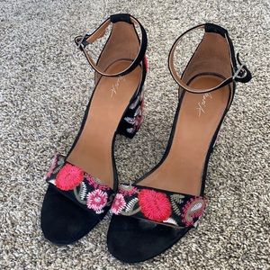 Floral Black Heels
